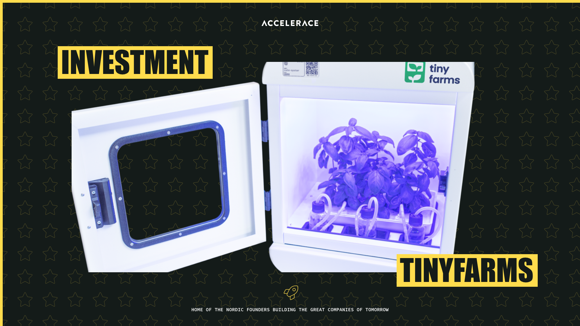 An image of the tiny farm that Accelerace has invested in along with an announcement.